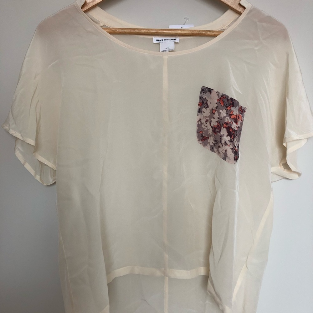 Club Monaco Silk Top with Printed Pocket